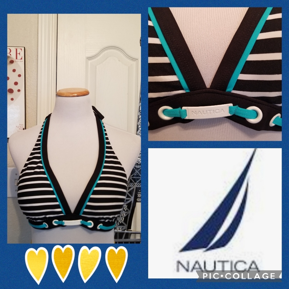 Nautica Striped Black Triangle Bikini Top New